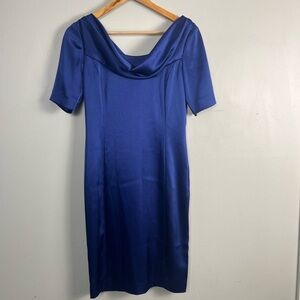 St. John blue satin drape neck formal dress size 2